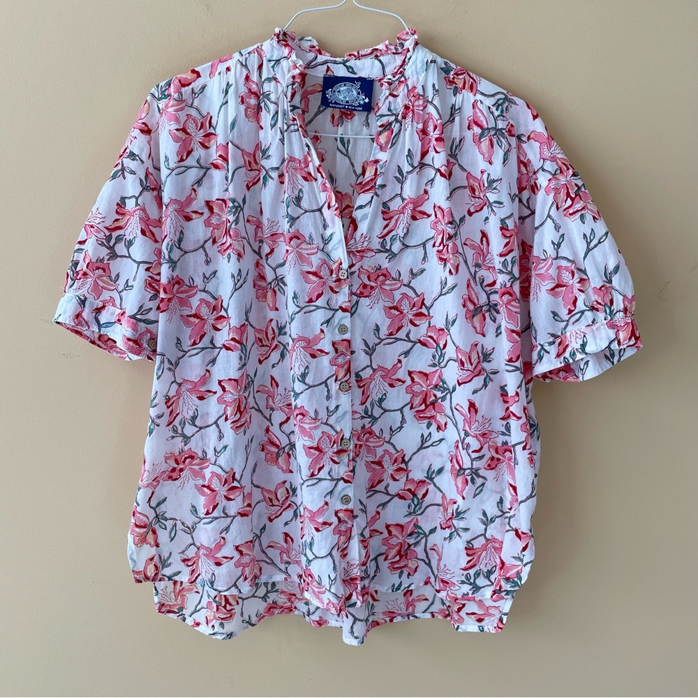 ERICA WILSON NEEDLE WORKS Cotton Button Up Floral Blouse